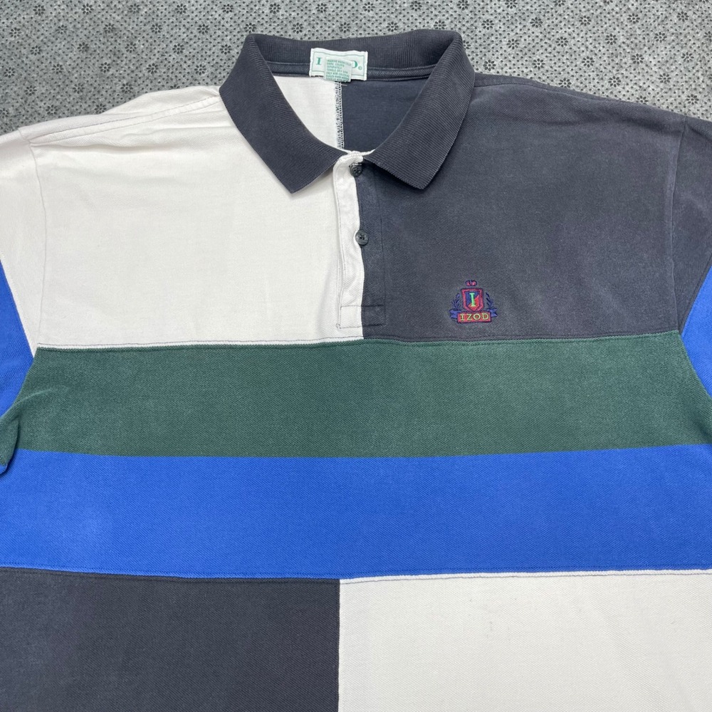 Vintage Izod Colorblock Polo Shirt Mens XL Short Sleeve Cotton Pique Multi-Color - Picture 7 of 11